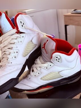 Jordan White Red Black Leather Basketball Sneakers